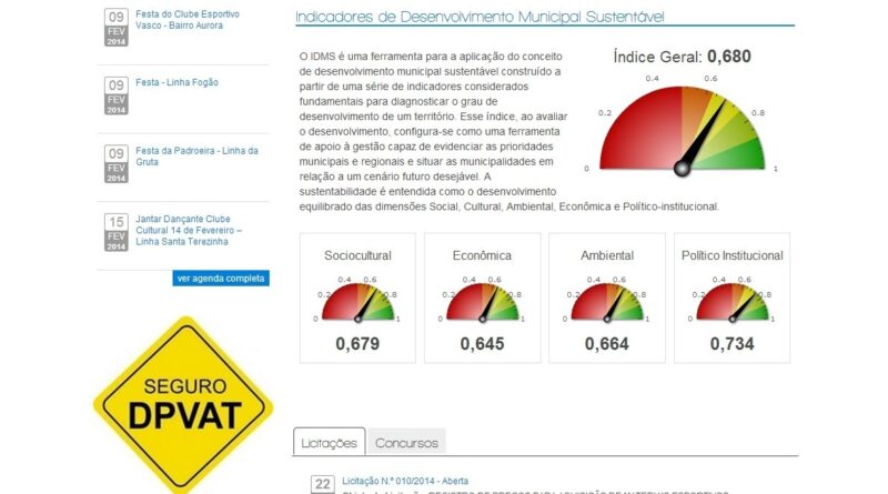 A primeira página traz indicadores, licitações, agenda e links de acesso rápido